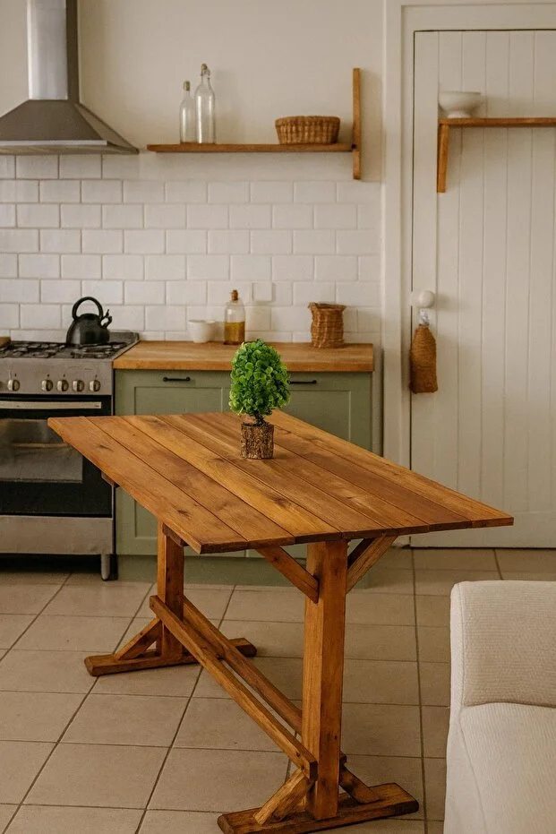 Ahşap Bahçe Masası Yemek Masası 110x63 Cm Ceviz Renk